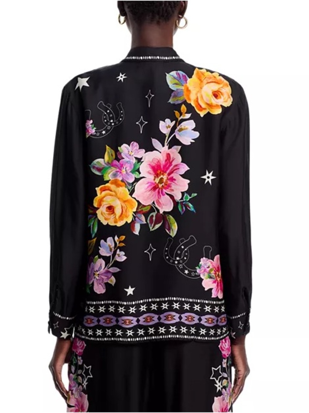Johnny Was $280 Rosalynda Black Floral Button-Up Western Shirt Sz L - Like New - Picture 6 of 14